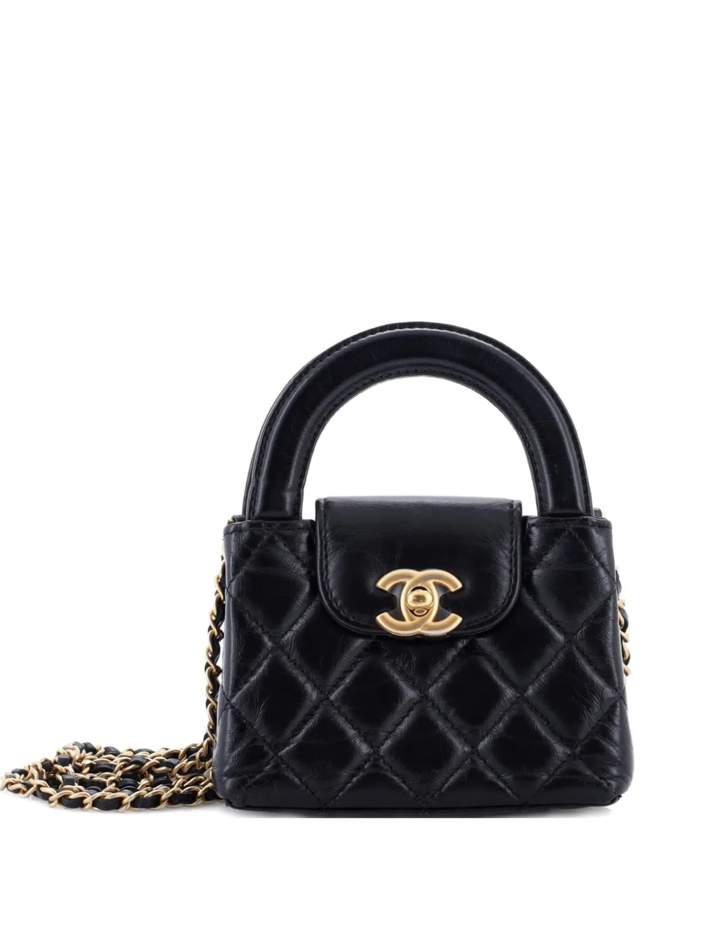 CHANEL Pre-Owned Kelly Top Handle Shopping Bag Quilted Shiny Aged Calfskin Nano crossbody bag - Nero