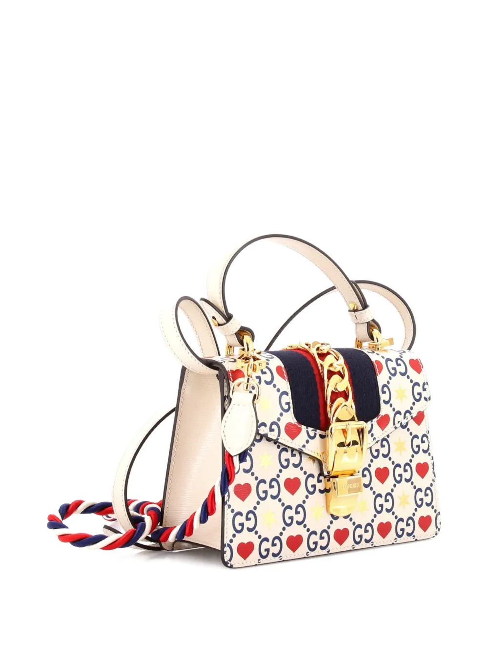 Pre-owned Gucci Sylvie Top Handle Bag Limited Edition Valentines Gg Printed Leather Mini Satchel In White