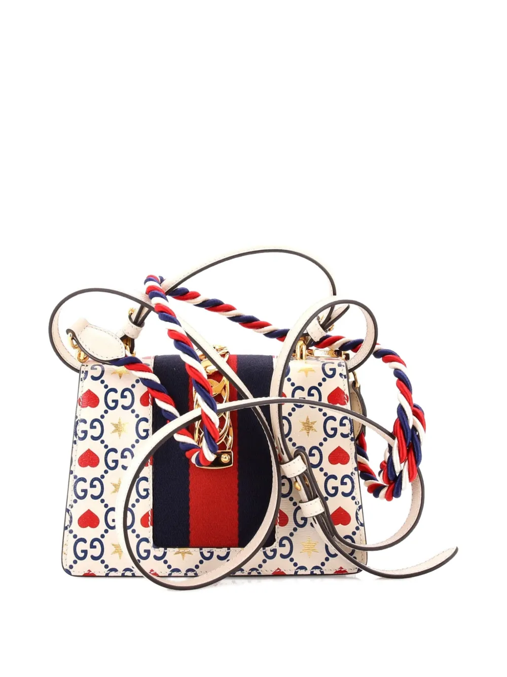 Pre-owned Gucci Sylvie Top Handle Bag Limited Edition Valentines Gg Printed Leather Mini Satchel In White