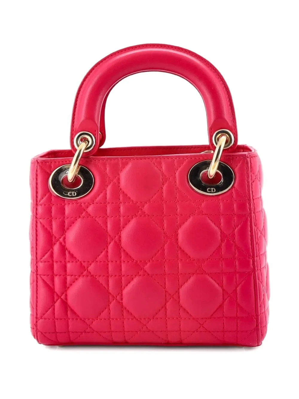 Pre-owned Dior Lady  Bag Cannage Quilt Lambskin Mini Satchel In Pink