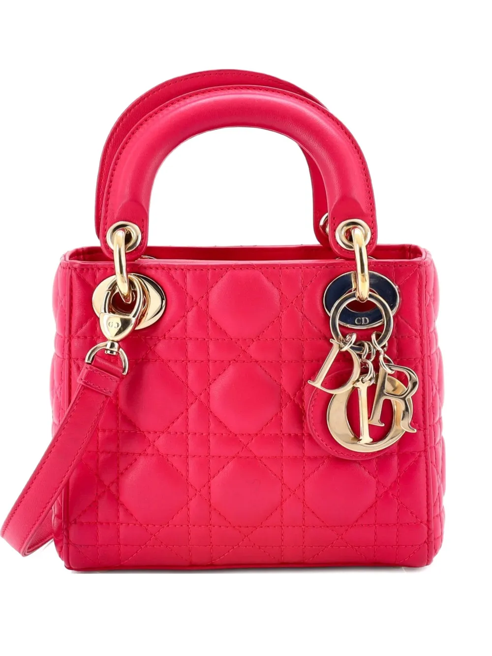 Pre-owned Dior Lady  Bag Cannage Quilt Lambskin Mini Satchel In Pink