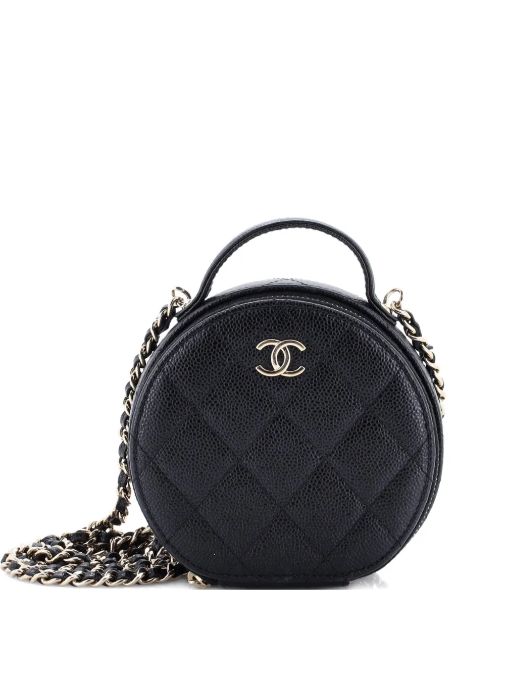CHANEL Pre-Owned Handle with Care Round Vanity Case with Chain Quilted Caviar Small crossbody bag - Nero