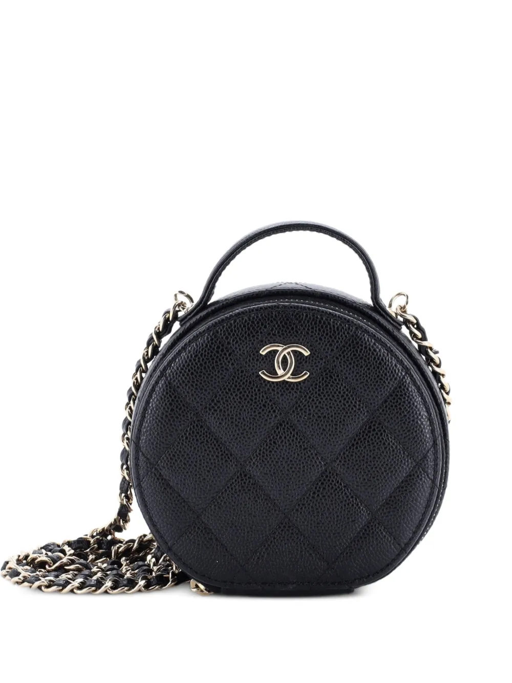 CHANEL Pre-Owned Handle with Care Round Vanity Case with Chain Quilted Caviar Small crossbody bag - Nero