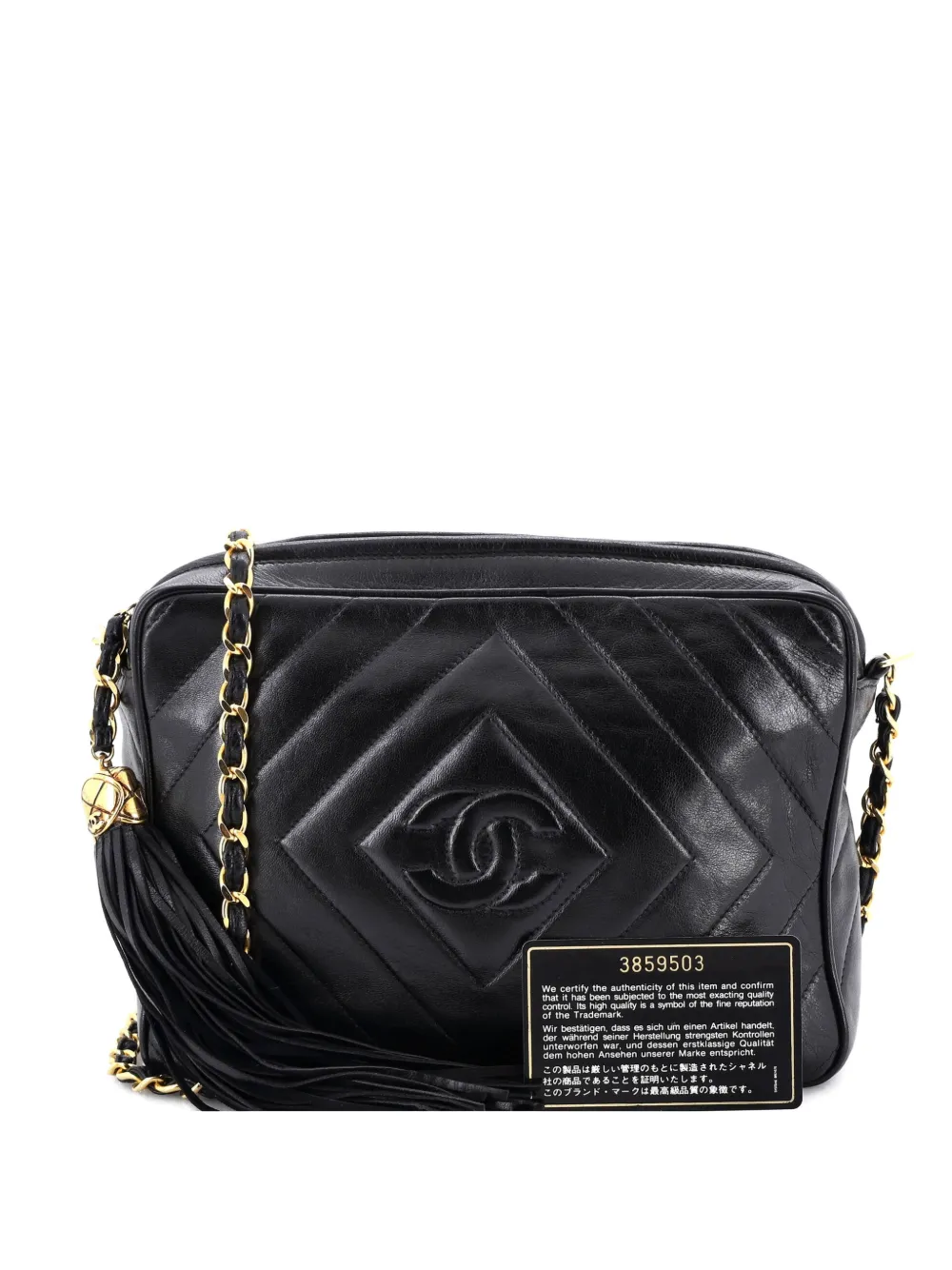CHANEL Pre-Owned Diamond CC Camera Bag Chevron Lambskin Medium crossbody bag - Nero