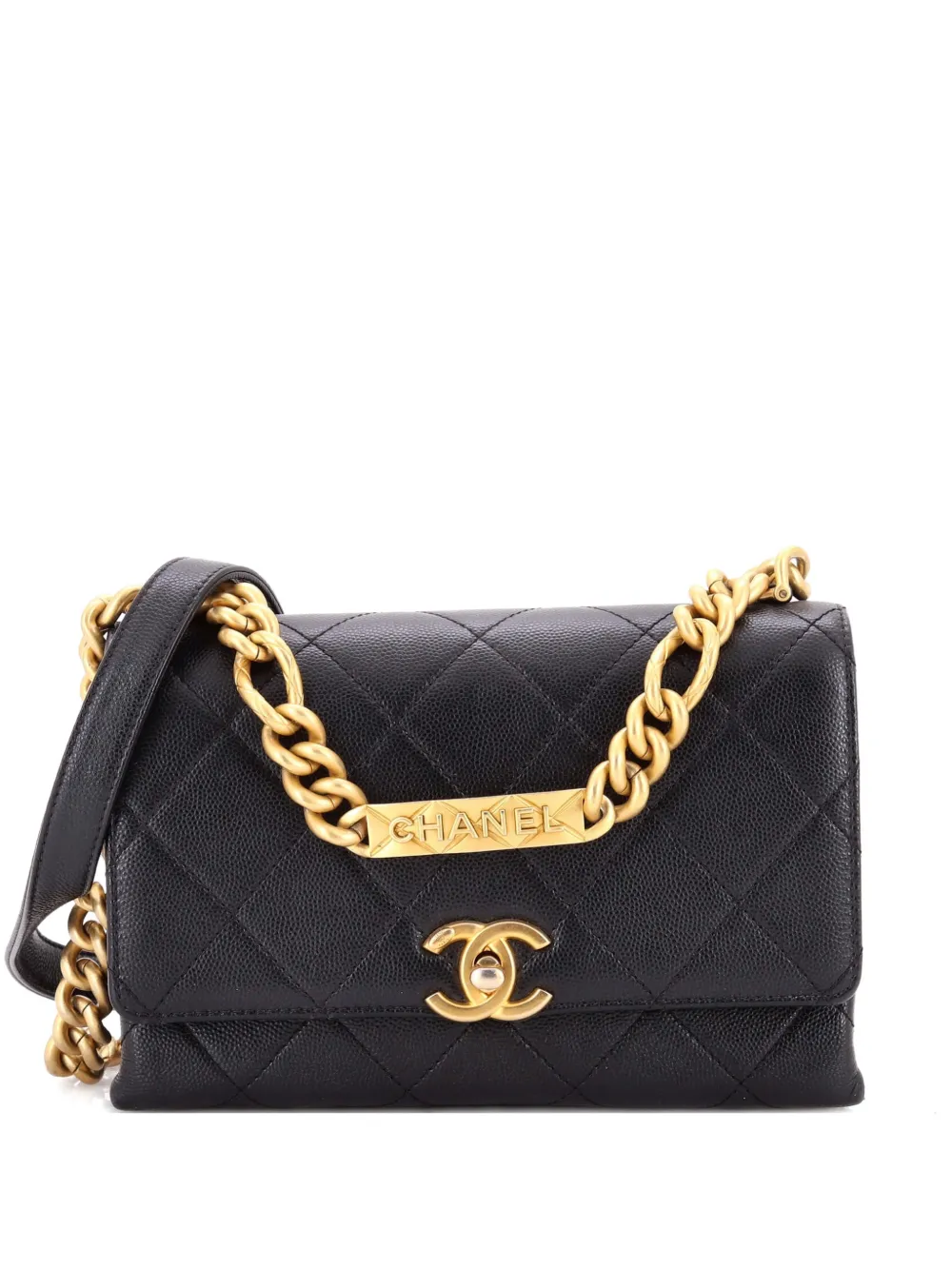 CHANEL Pre-Owned Bracelet On Chain Flap Bag Quilted Caviar Mini crossbody bag - Nero