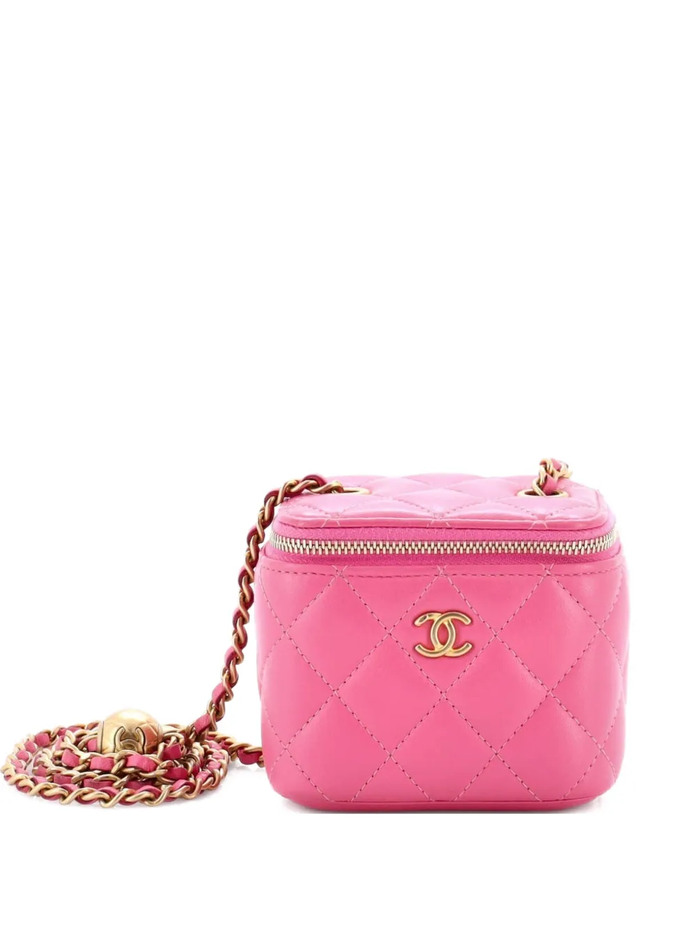 CHANEL Pre-Owned Pearl Crush Vanity Case with Chain Quilted Lambskin Mini clutch bag - Rosa