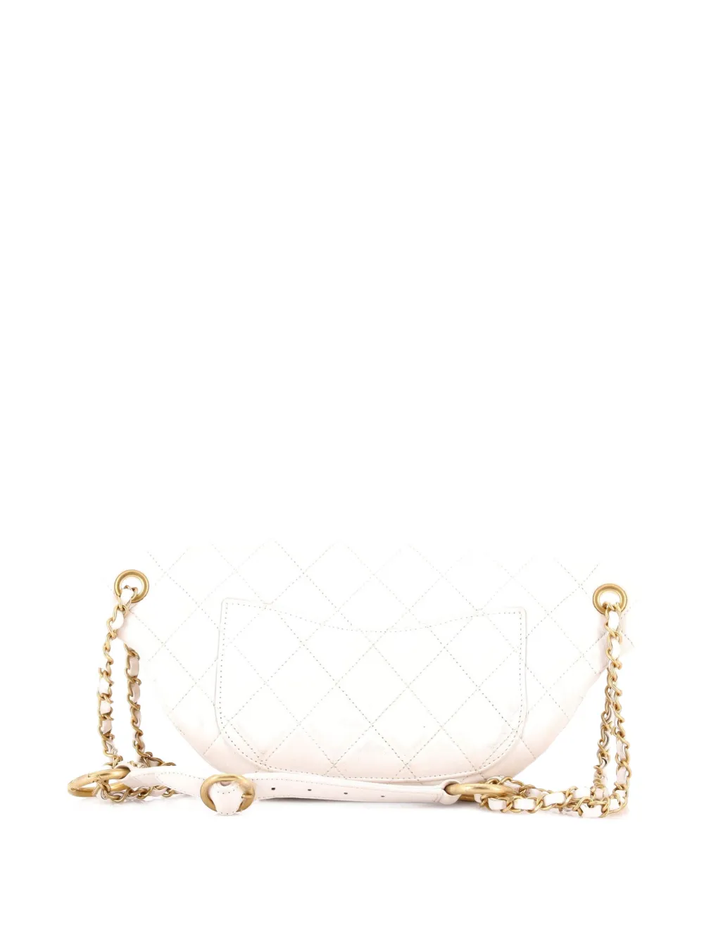Pre-owned Chanel All About Chains Waist Bag Quilted Lambskin Belt Bag In White