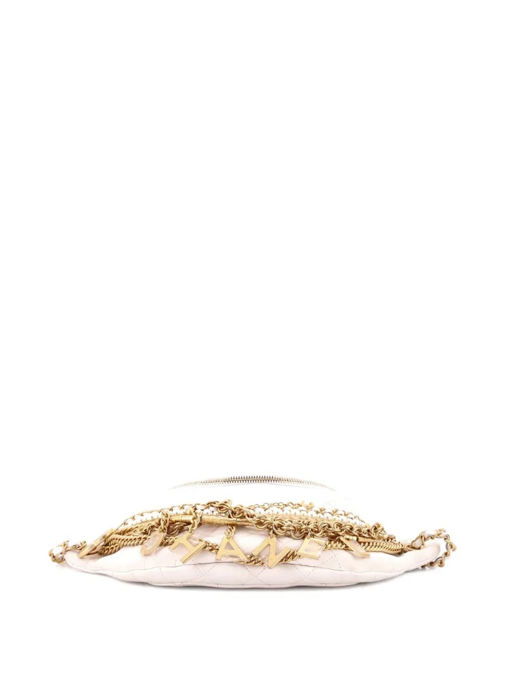 Pre-owned Chanel All About Chains Waist Bag Quilted Lambskin Belt Bag In White