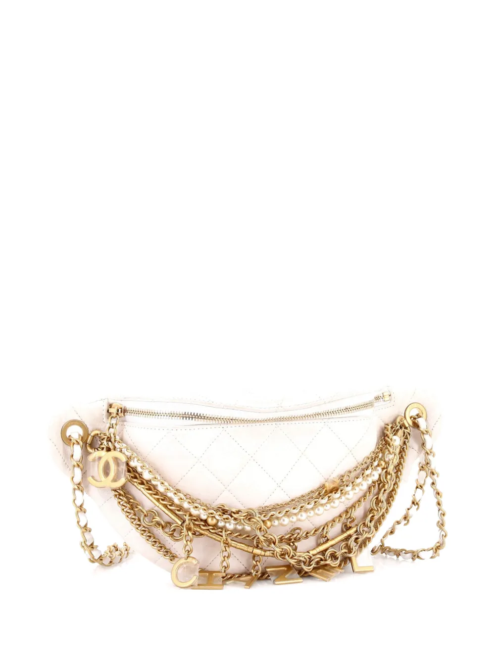 CHANEL Pre-Owned All About Chains Waist Bag Quilted Lambskin belt bag - Bianco