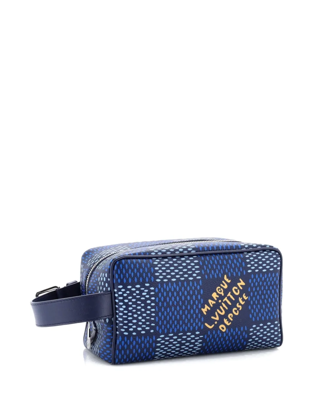 Pre-owned Louis Vuitton Locker Dopp Kit Limited Edition Damier Heritage Canvas Pouch In Blue