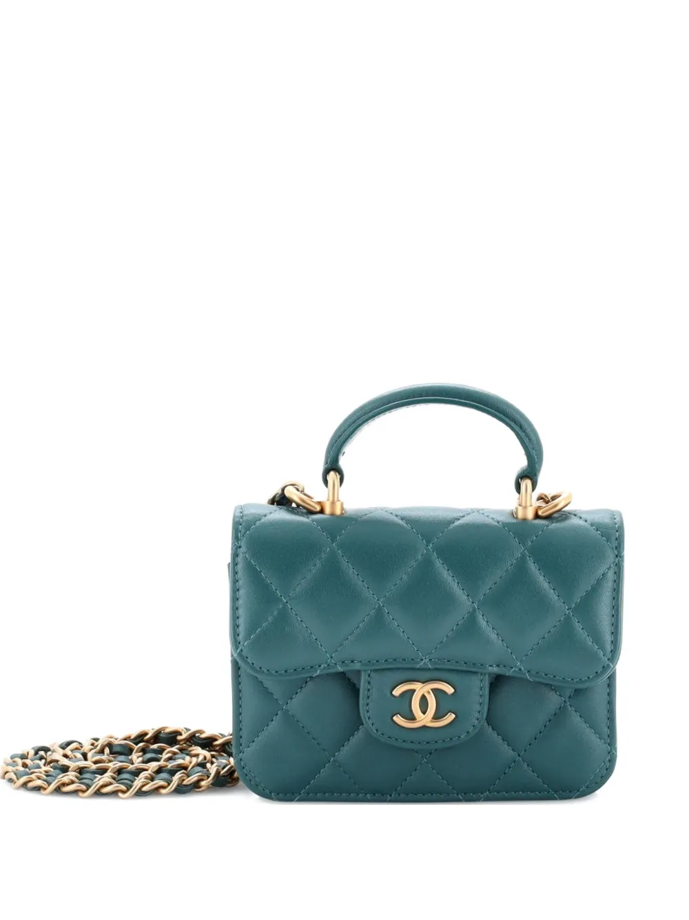CHANEL Pre-Owned Top Handle Flap Coin Purse with Chain Quilted Lambskin crossbody bag - Grün