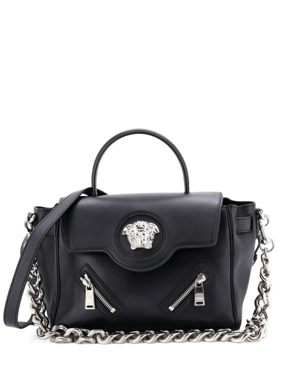 Versace Pre-Owned La Medusa Top Handle Bag Leather with Zipper Detail Medium satchel - Nero