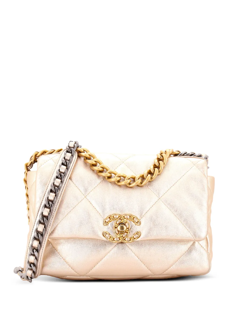 CHANEL Pre-Owned 19 Flap Bag Quilted Iridescent Calfskin Medium crossbody bag - Oro