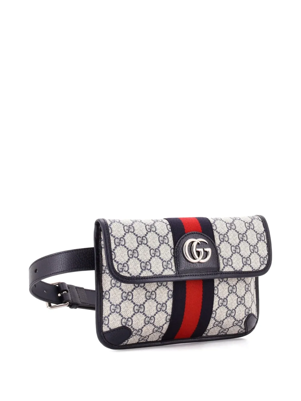 Pre-owned Gucci Ophidia Flap Gg Coated Canvas With Leather Belt Bag In Blue