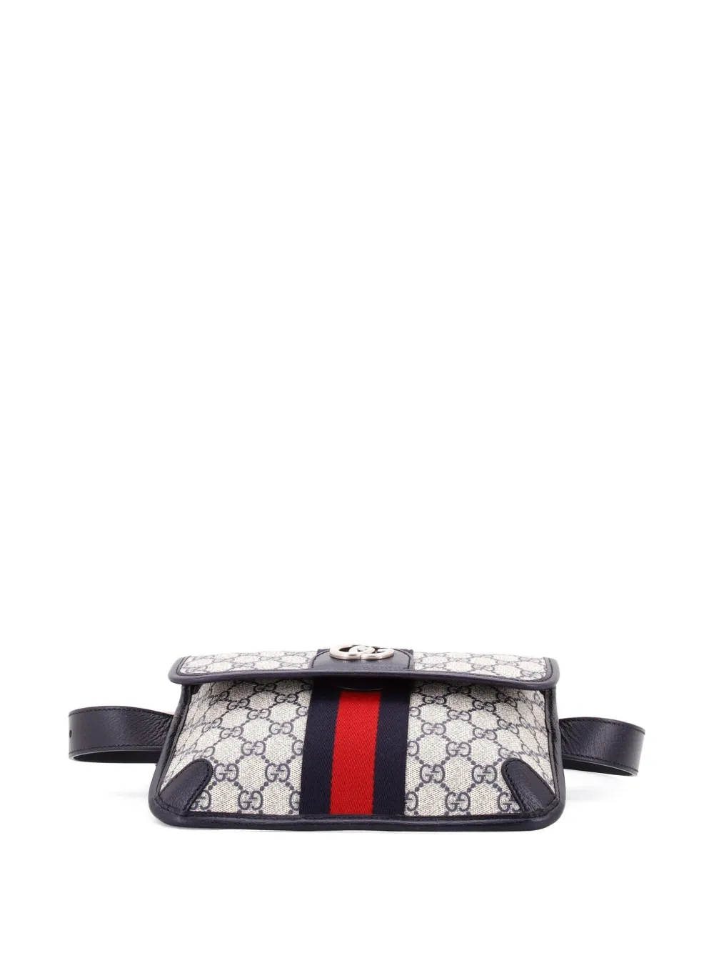 Pre-owned Gucci Ophidia Flap Gg Coated Canvas With Leather Belt Bag In Blue