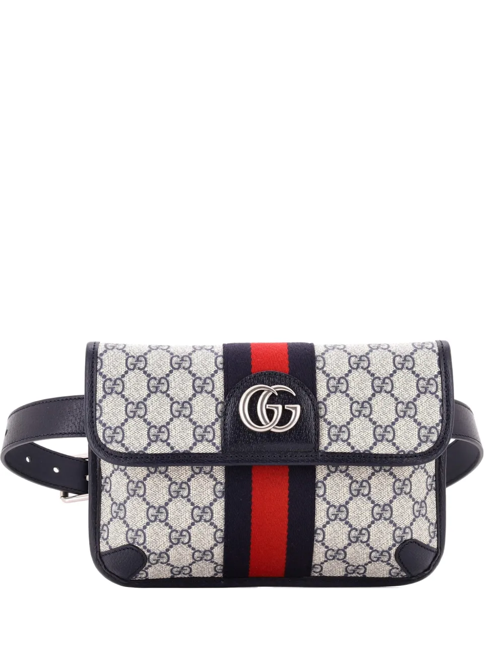 Pre-owned Gucci Ophidia Flap Gg Coated Canvas With Leather Belt Bag In Blue