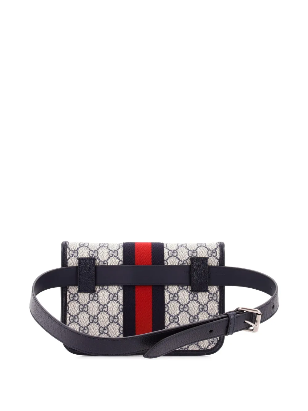 Pre-owned Gucci Ophidia Flap Gg Coated Canvas With Leather Belt Bag In Blue