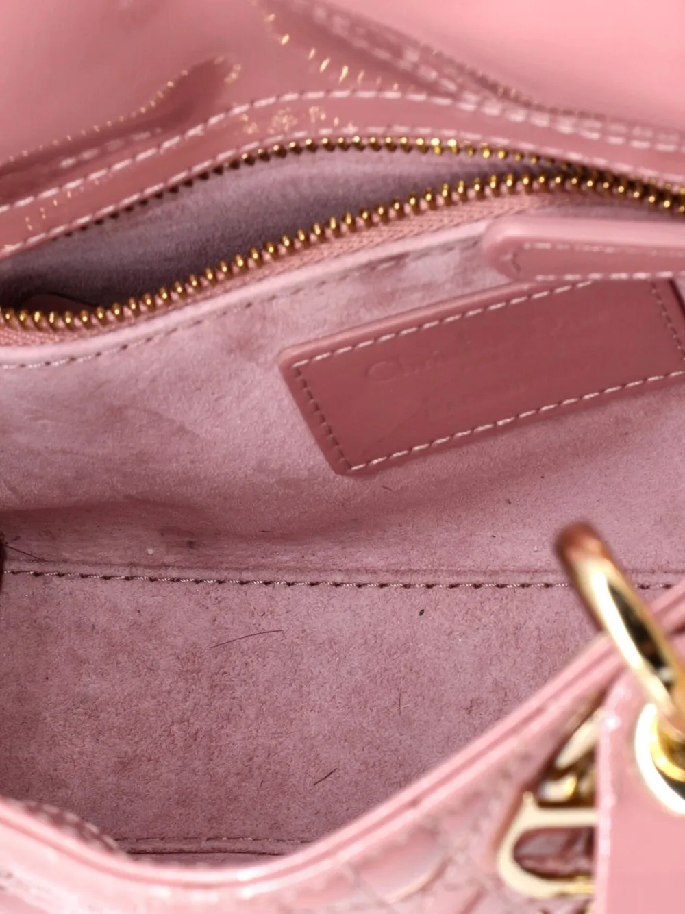 Pre-owned Dior Lady  Chain Bag Cannage Quilt Patent Mini Satchel In Pink