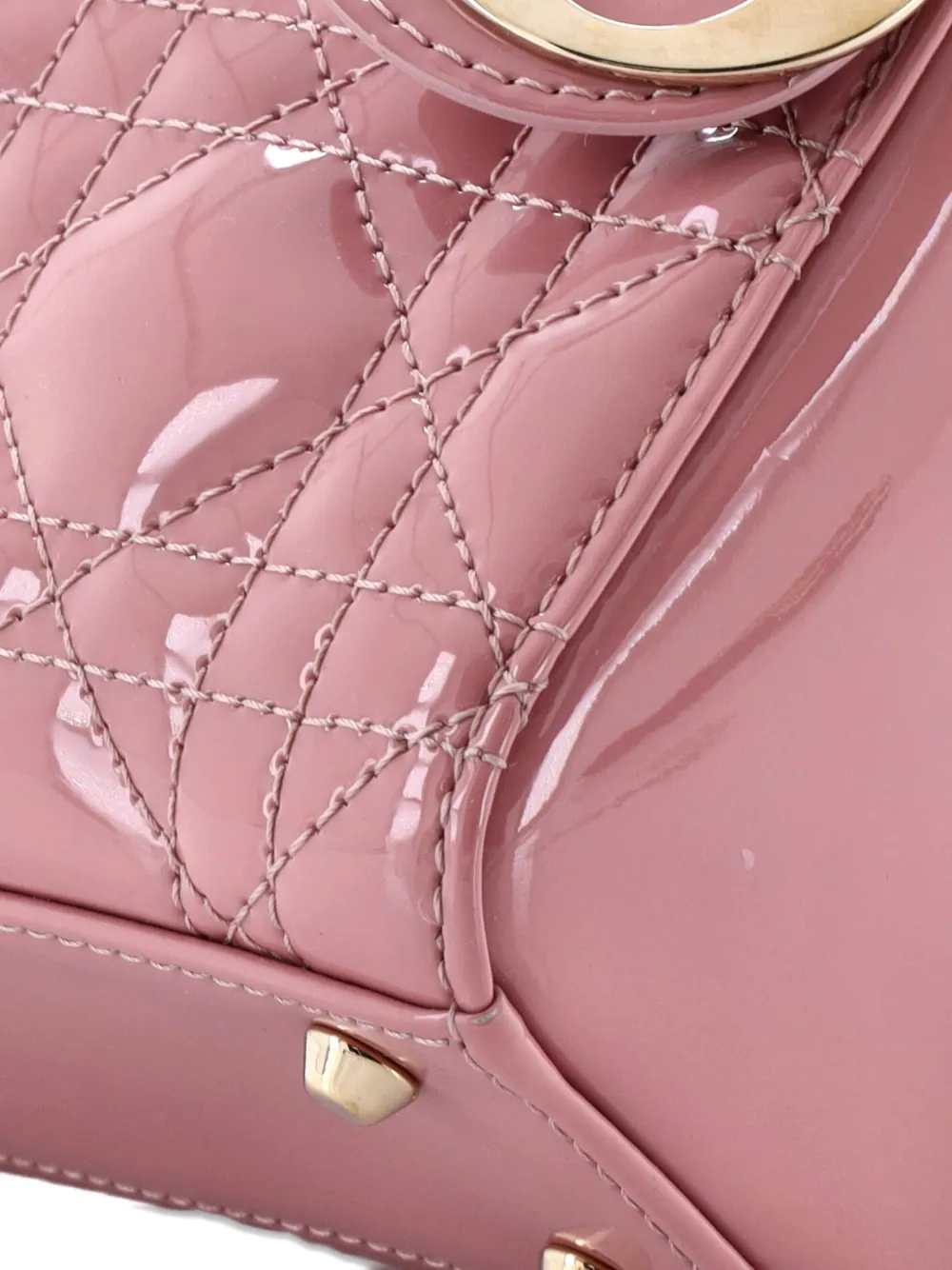 Pre-owned Dior Lady  Chain Bag Cannage Quilt Patent Mini Satchel In Pink