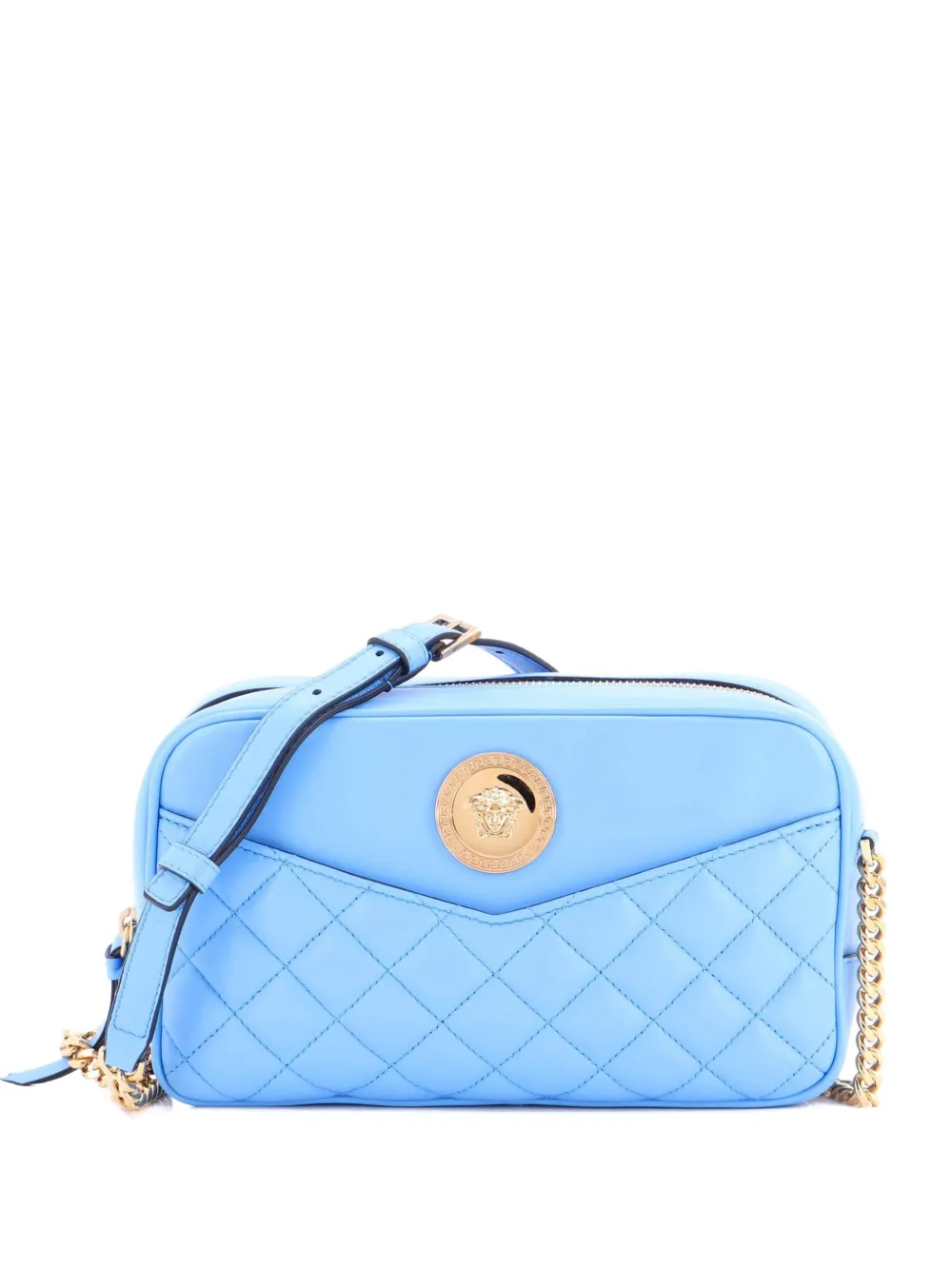 Versace Pre-Owned Medusa Icon Front Slip Pocket Camera Bag Quilted Leather Medium crossbody bag - Blu