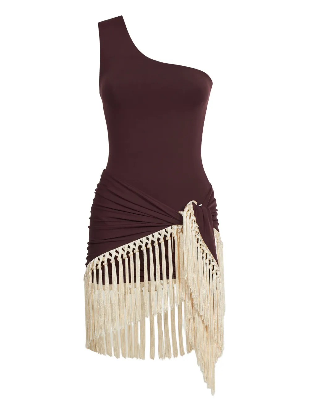 Taller Marmo one-shoulder fringed swimsuit - Marrone