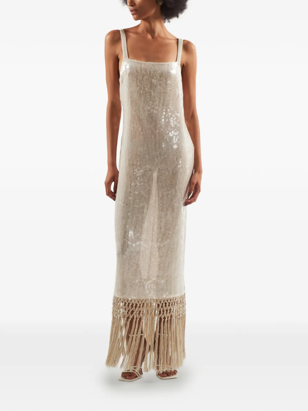 Taller Marmo Agrigento Disco sequin fringed midi dress - Beige