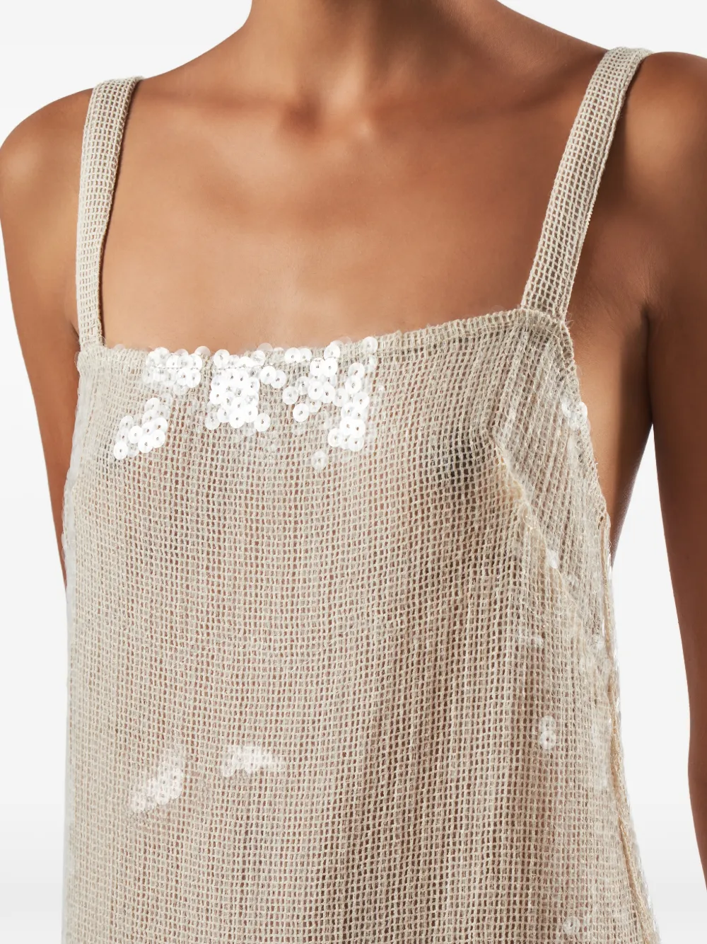 Taller Marmo Agrigento Disco midi-jurk met pailletten en franje Beige