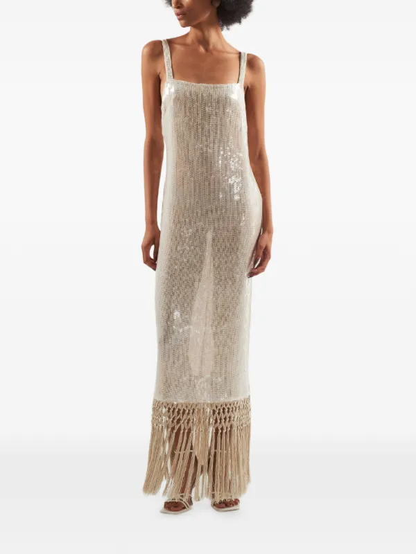 Taller Marmo Agrigento Disco Fringed Sequined Gown - Off-white Taller Marmo Agrigento Disco Fringed Sequined Gown - Off-white