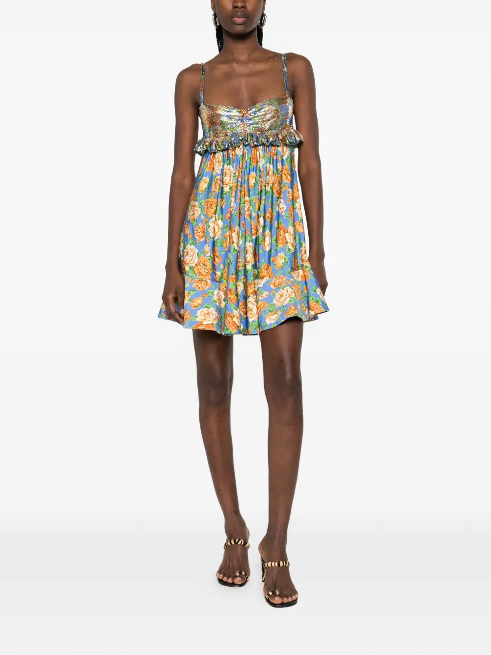 Rabanne Mini-jurk met ruches en bloemenprint Blauw