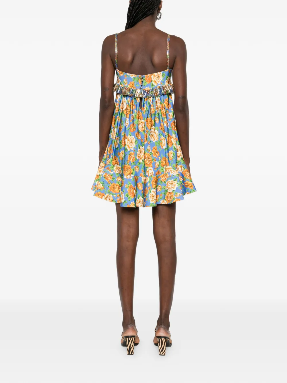 Rabanne Mini-jurk met ruches en bloemenprint Blauw