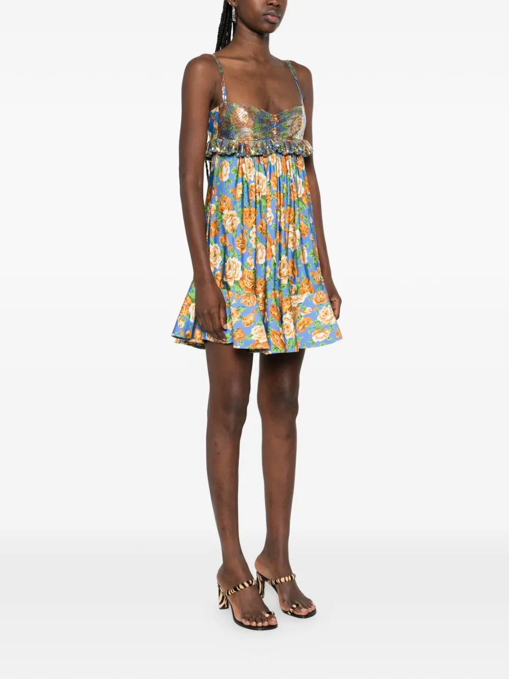 Rabanne Mini-jurk met ruches en bloemenprint Blauw