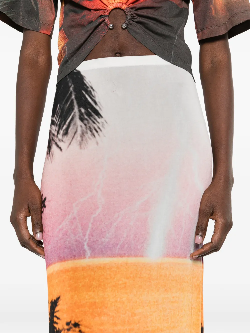 Rabanne Midi-rok met palmbladprint Roze