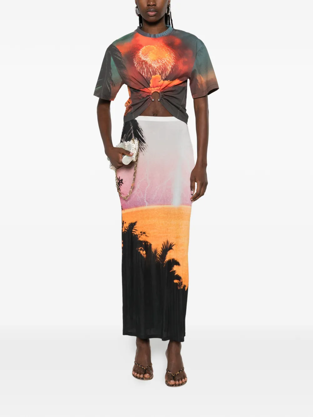 Rabanne Midi-rok met palmbladprint Roze