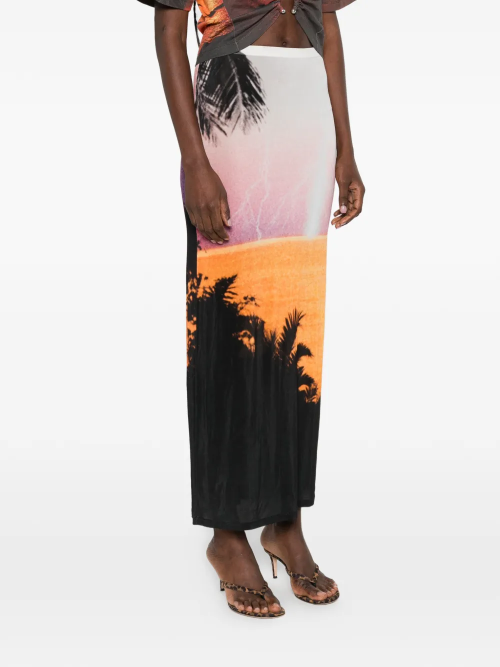 Rabanne Midi-rok met palmbladprint Roze