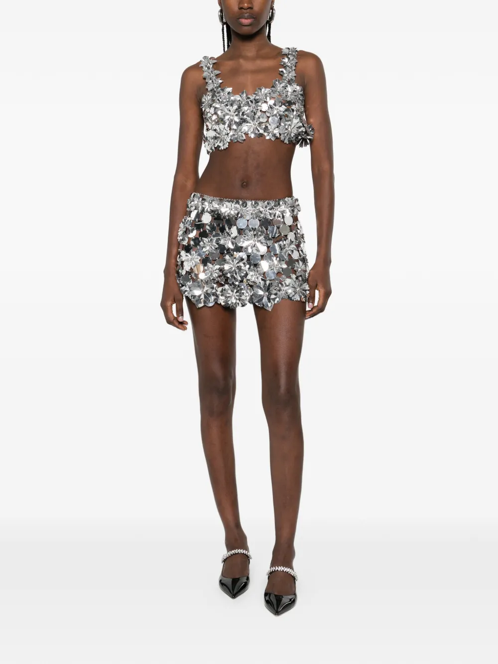  Rabanne Floral Mini Skirt - Silver 