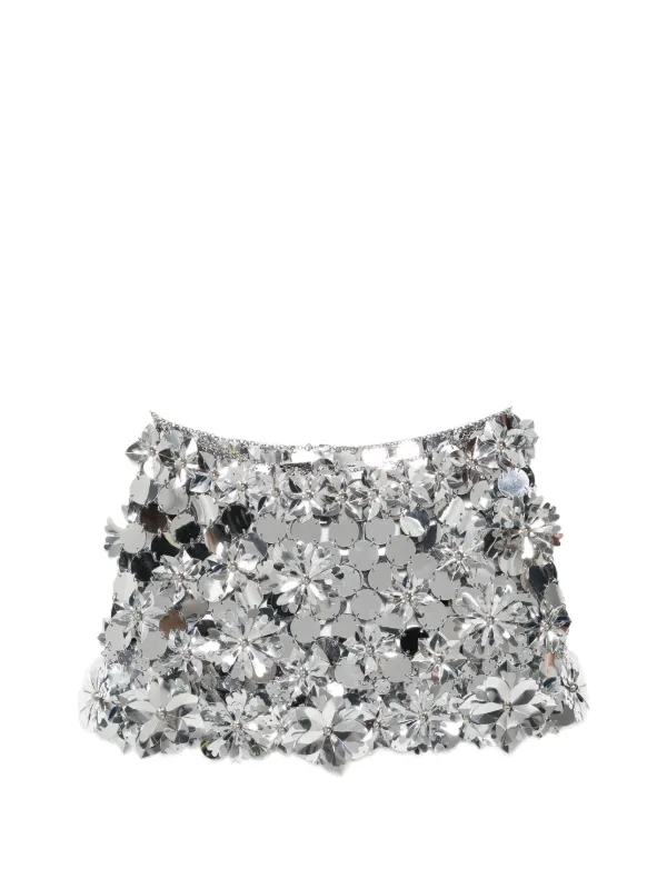 Rabanne Mini Skirt in Assemblage with Flower Details in Silver