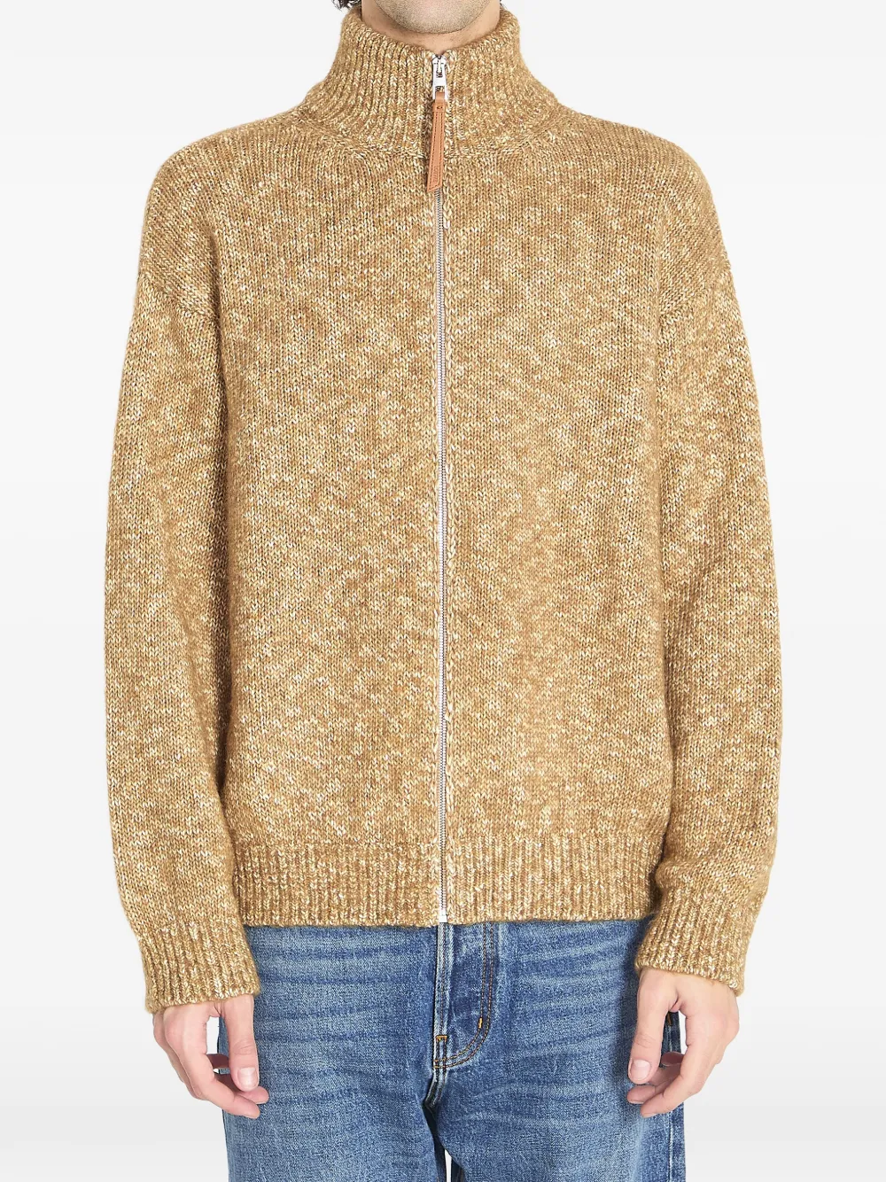 LOEWE zip ribbed logo knit cardigan - Neutrals