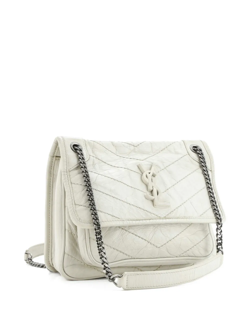 Pre-owned Saint Laurent Niki Chain Flap Bag Matelasse Chevron Leather Baby Shoulder Bag In Neutral