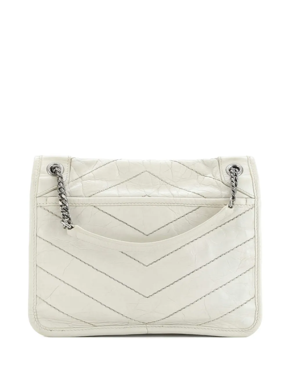 Pre-owned Saint Laurent Niki Chain Flap Bag Matelasse Chevron Leather Baby Shoulder Bag In Neutral