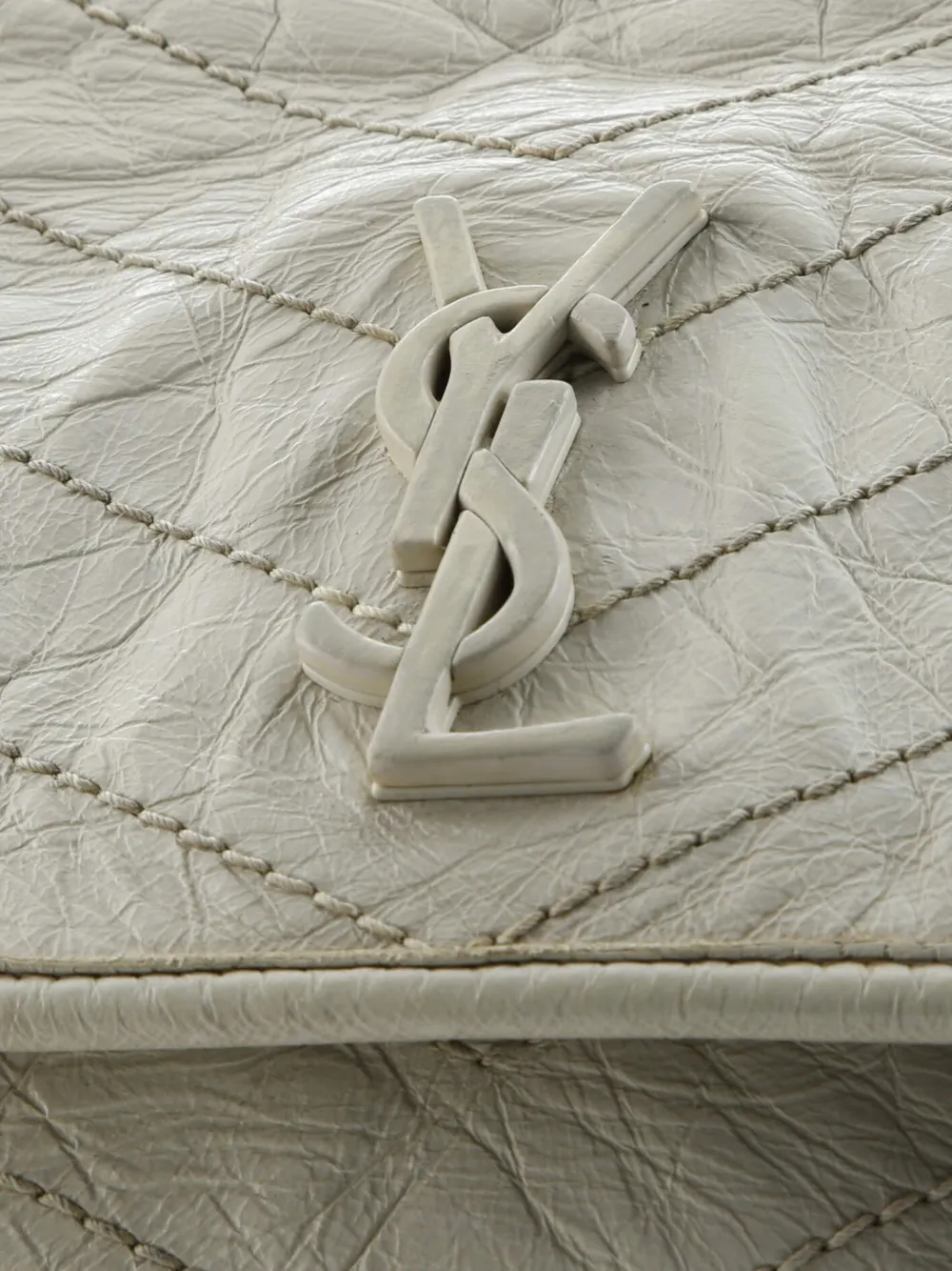 Pre-owned Saint Laurent Niki Chain Flap Bag Matelasse Chevron Leather Baby Shoulder Bag In Neutral