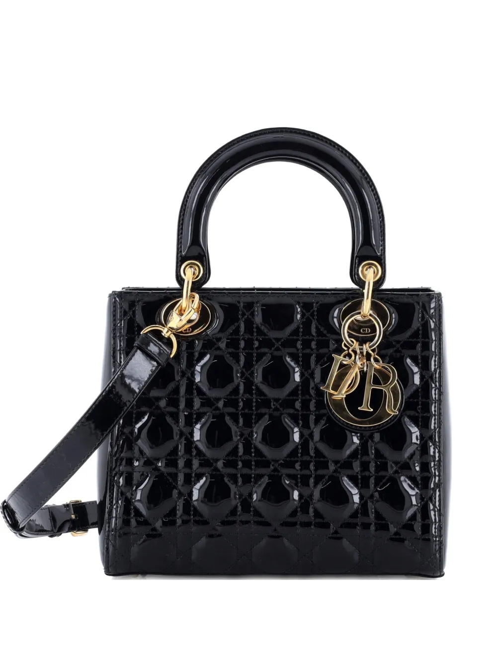 Christian Dior Pre-Owned Lady Dior Bag Cannage Quilt Patent Medium satchel - Nero