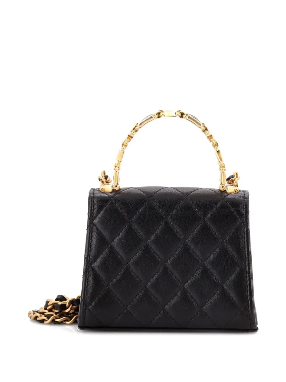 Pre-owned Chanel Coco Enamel Top Handle Flap Bag Quilted Lambskin Small Satchel In Black