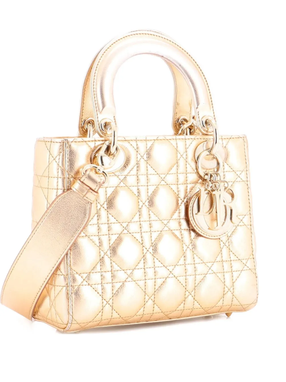 Christian Dior Pre-Owned My ABCDior Lady Dior Bag Cannage Quilt Lambskin crossbody bag - Oro