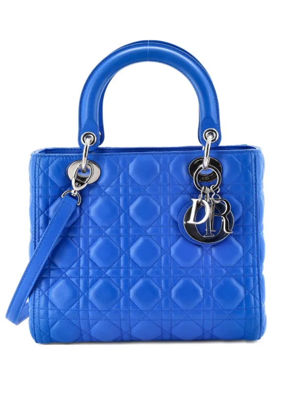 ディオール/クリスチャンディオール ブルー Christian Dior Lambskin Cannage Small My ABCDior Lady Dior Blue