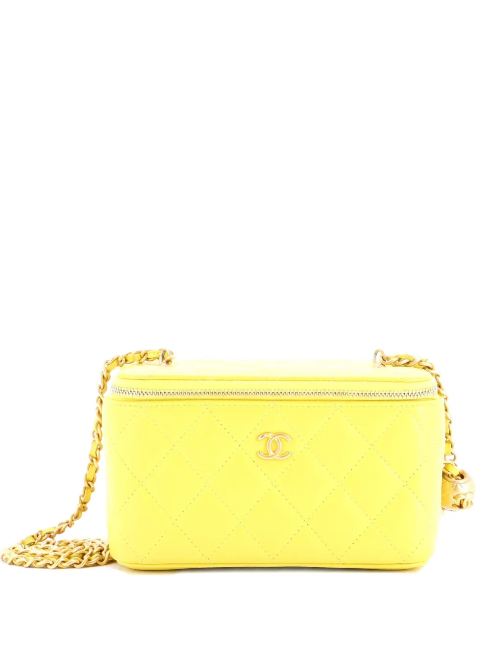 CHANEL Pre-Owned Pearl Crush Vanity Case with Chain Quilted Lambskin Small clutch bag - Giallo