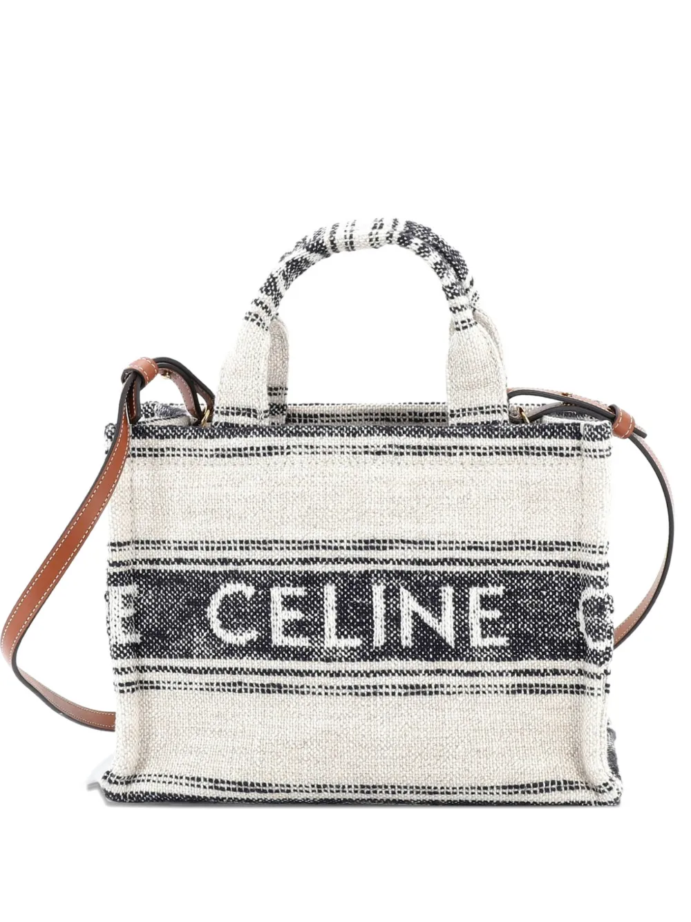 Celine Pre-Owned Cabas Thais Tote Striped Jacquard Textile Small satchel | Neutrals | Image 1