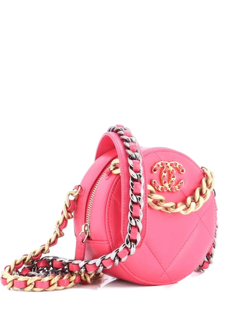 CHANEL Pre-Owned 19 Round with Chain Quilted Leather clutch bag - Rosa