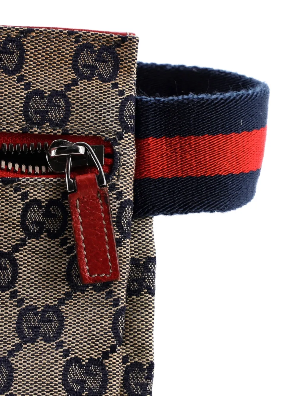 Pre-owned Gucci Vintage Double Gg Canvas With Leather Belt Bag In Brown