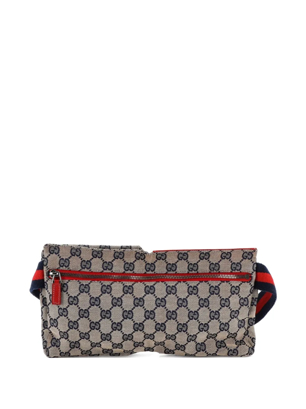 Pre-owned Gucci Vintage Double Gg Canvas With Leather Belt Bag In Brown