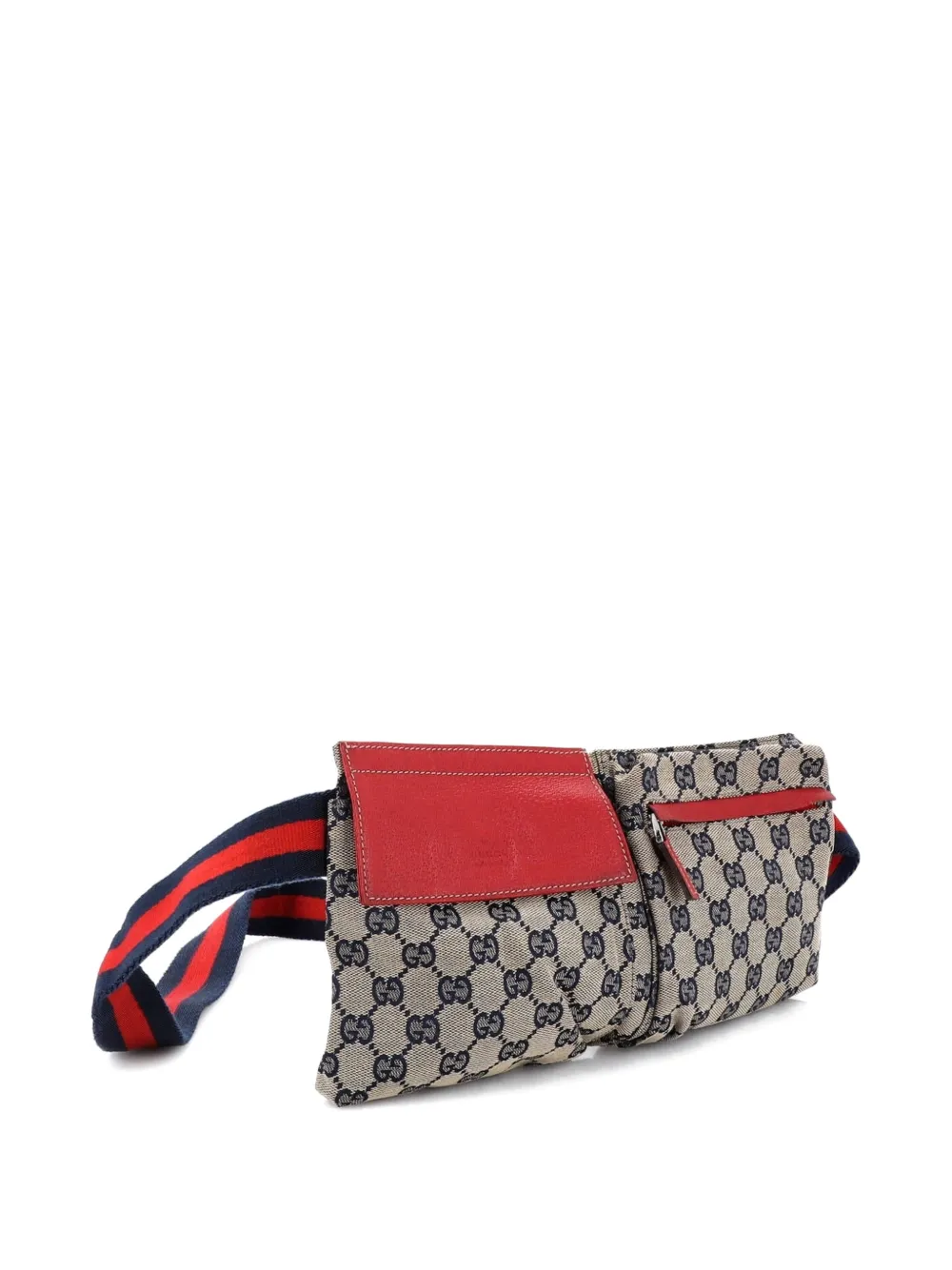 Pre-owned Gucci Vintage Double Gg Canvas With Leather Belt Bag In Brown